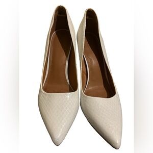 White faux croc pumps